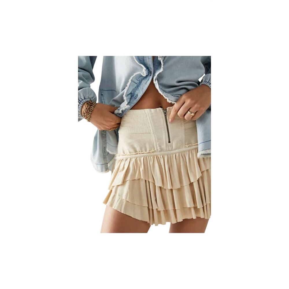Free People Boho Layered Ruffle Frost Bite Cotton Mini Skirt Size 12